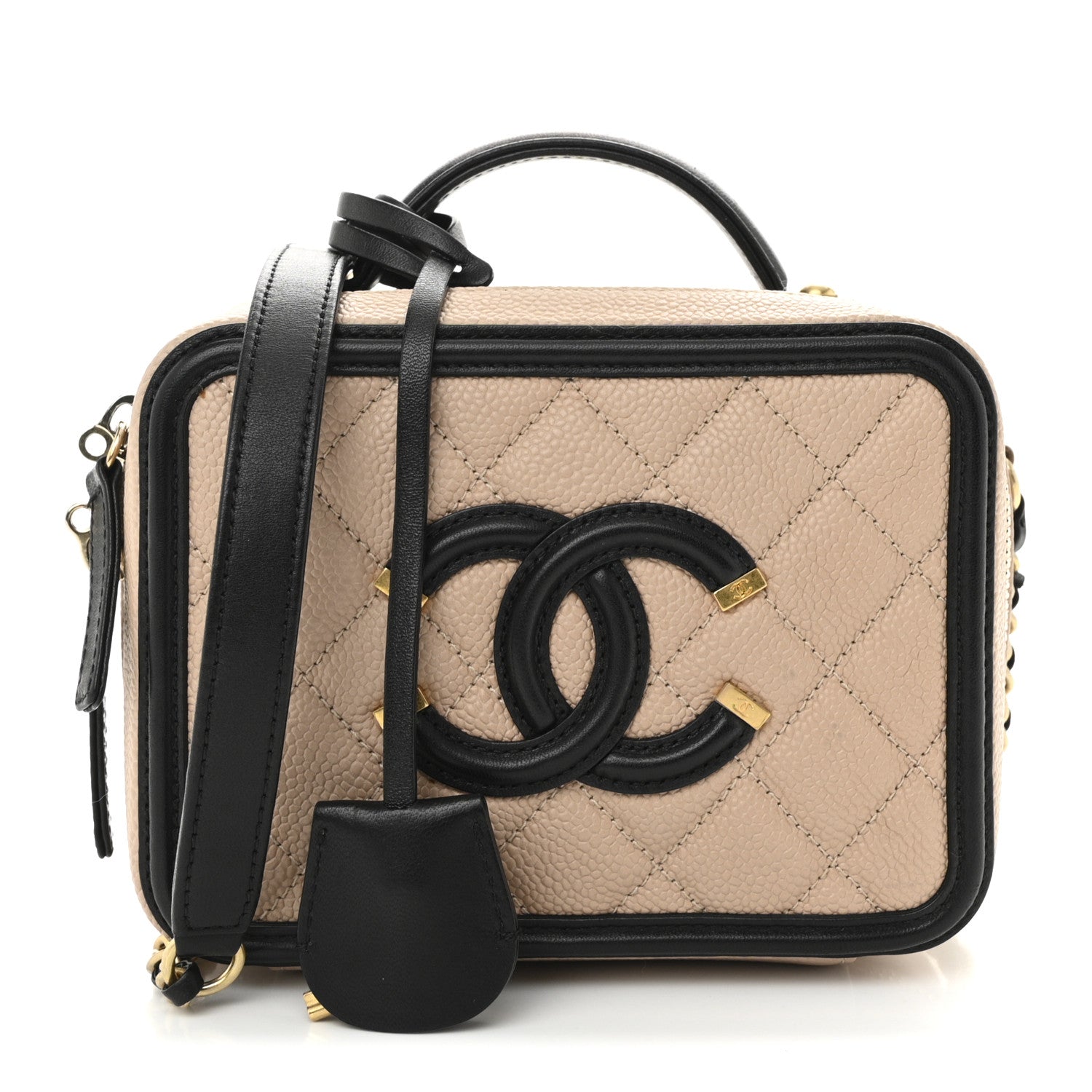 Chanel Caviar Quilted Small CC Filigree Vanity Case Beige Black 1 of 11