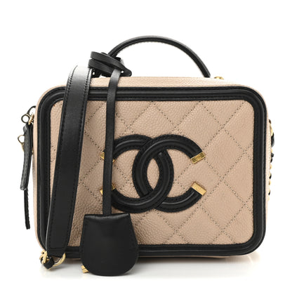 Chanel Caviar Quilted Small CC Filigree Vanity Case Beige Black 1 of 11