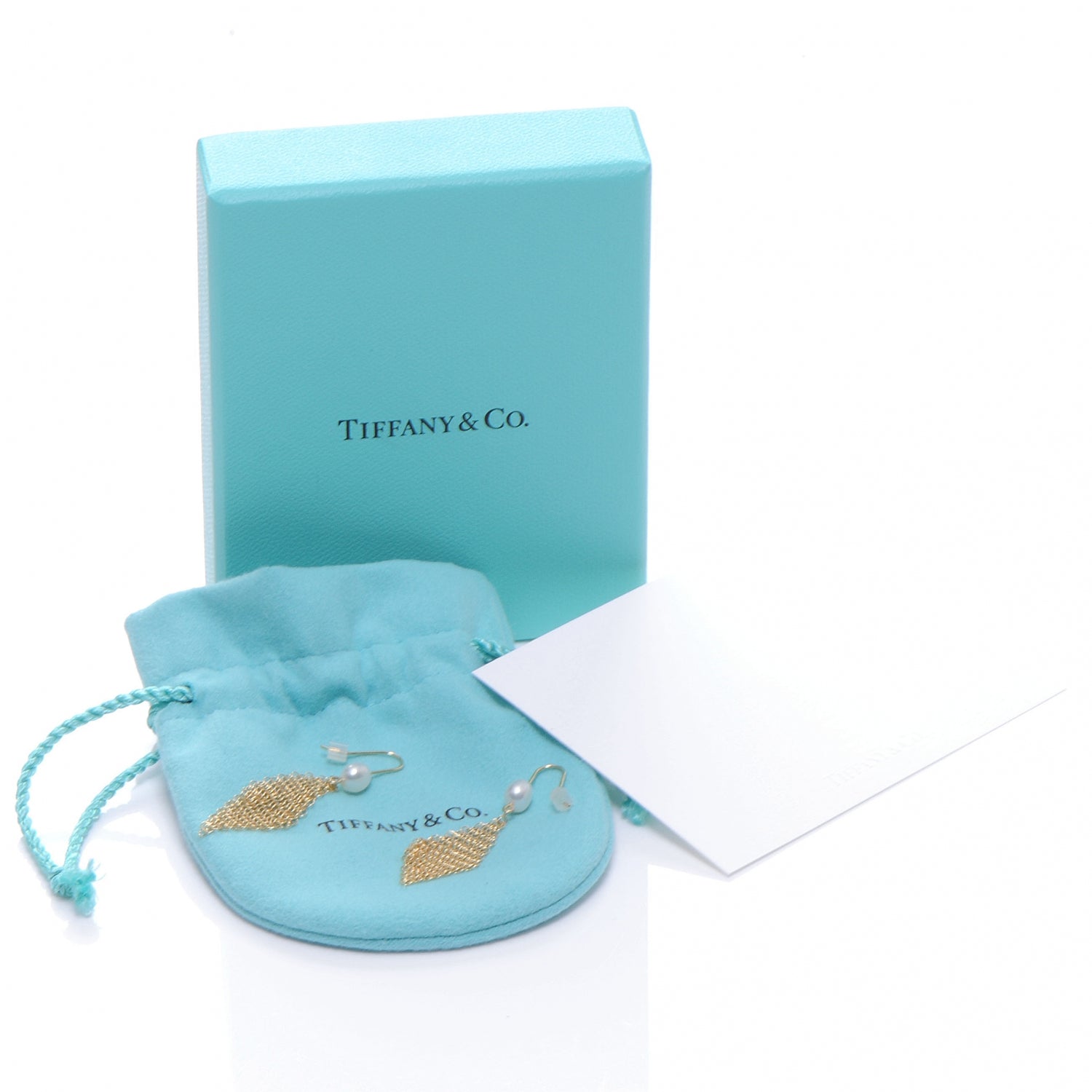 Tiffany 18K Yellow Gold Pearl Mesh Earrings 4 of 4