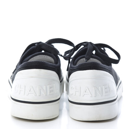 Chanel Canvas Lace Up Cap Toe Sneakers 40 Navy 5 of 12