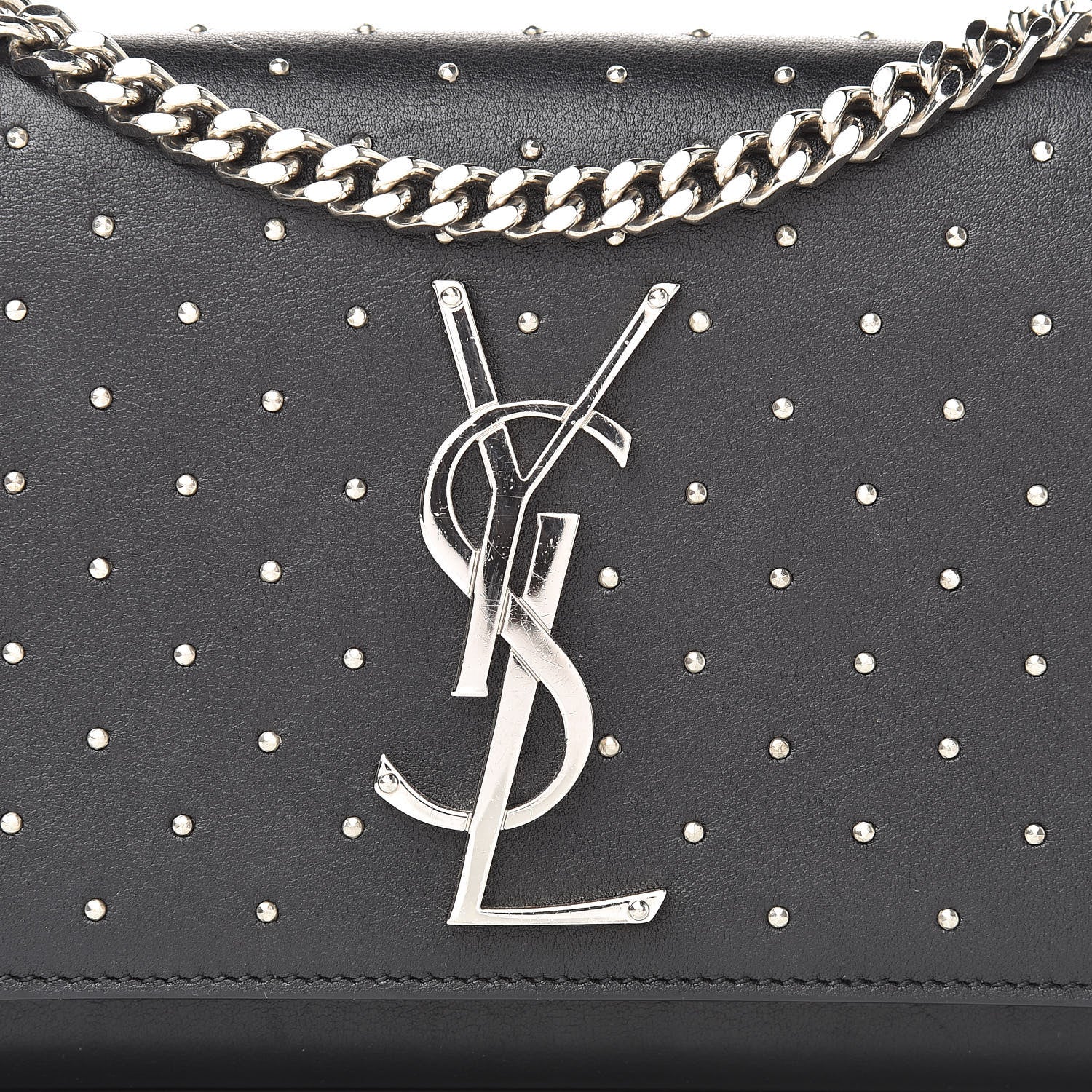 Saint Laurent Calfskin Studded Small Monogram Kate Satchel Black 8 of 14