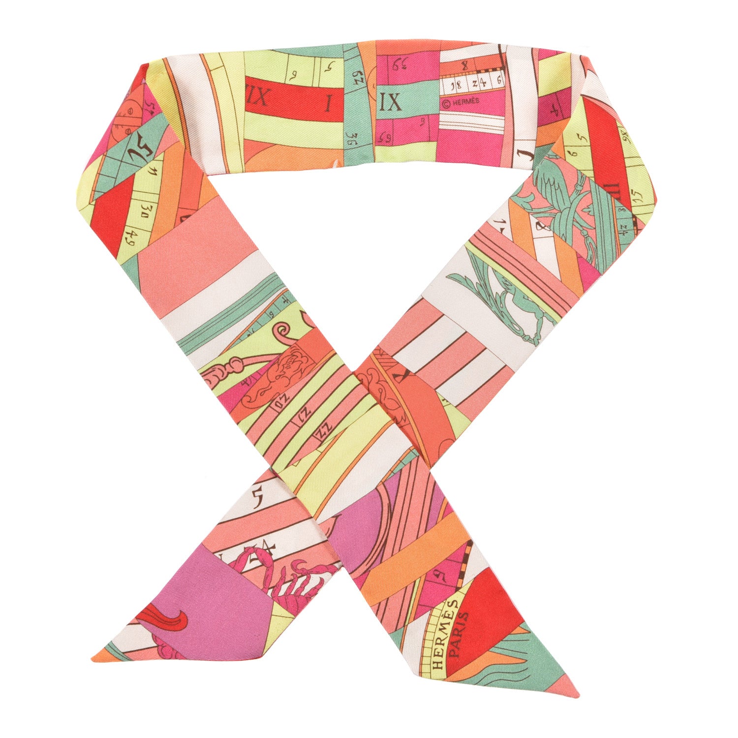 Hermes Silk Astrologie Nouvelle Twilly Rose Corail Vert Fluo 1 of 3