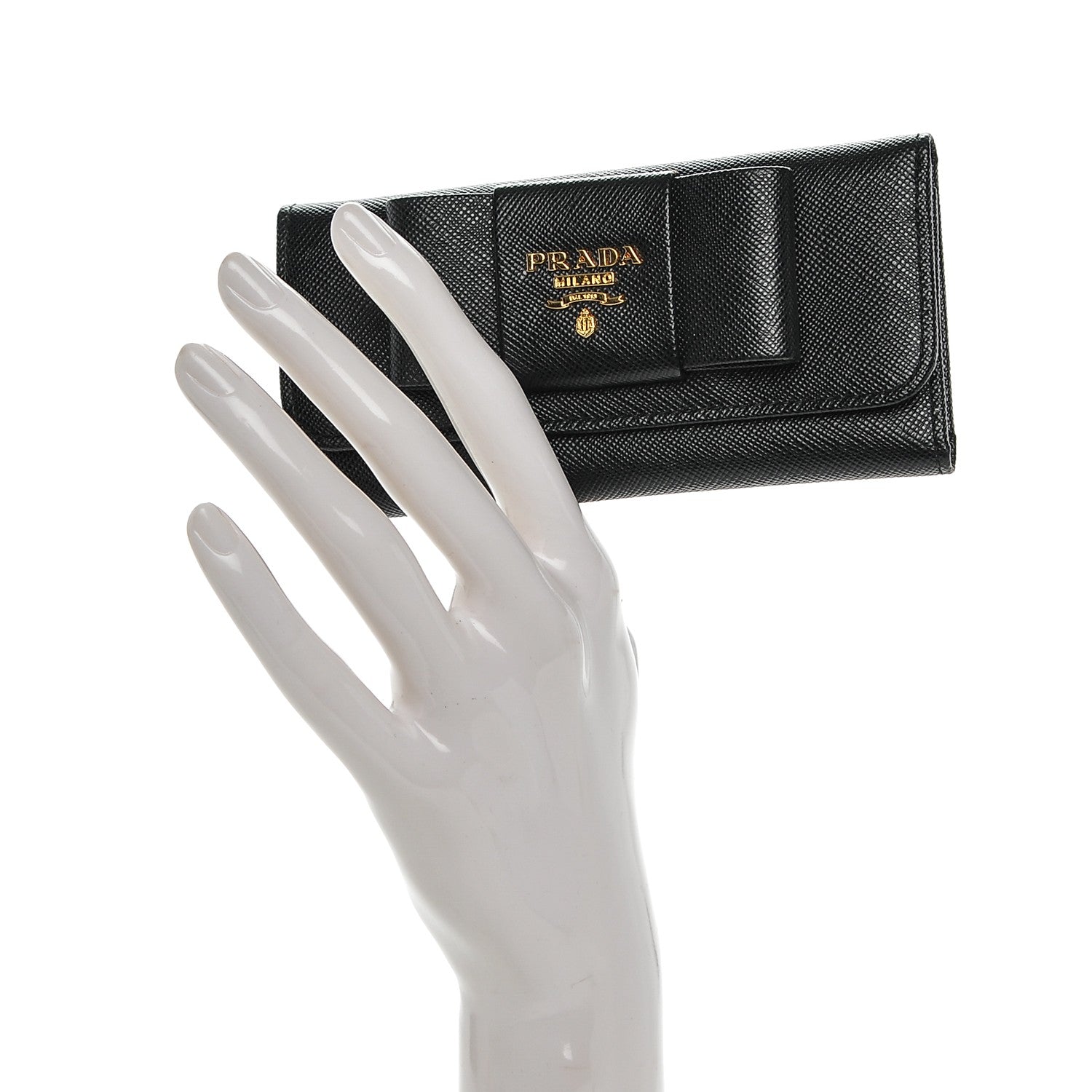 Prada Saffiano Fiocco Bow Metal 6 Key Holder Nero Black 2 of 7