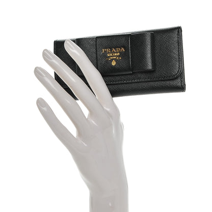 Prada Saffiano Fiocco Bow Metal 6 Key Holder Nero Black 2 of 7