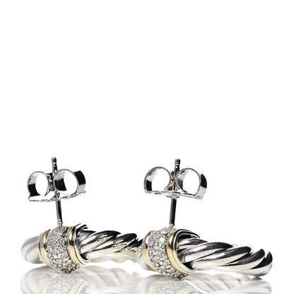 David Yurman Sterling Silver 18K Yellow Gold Diamond Door Knocker Cable Earrings 3 of 4