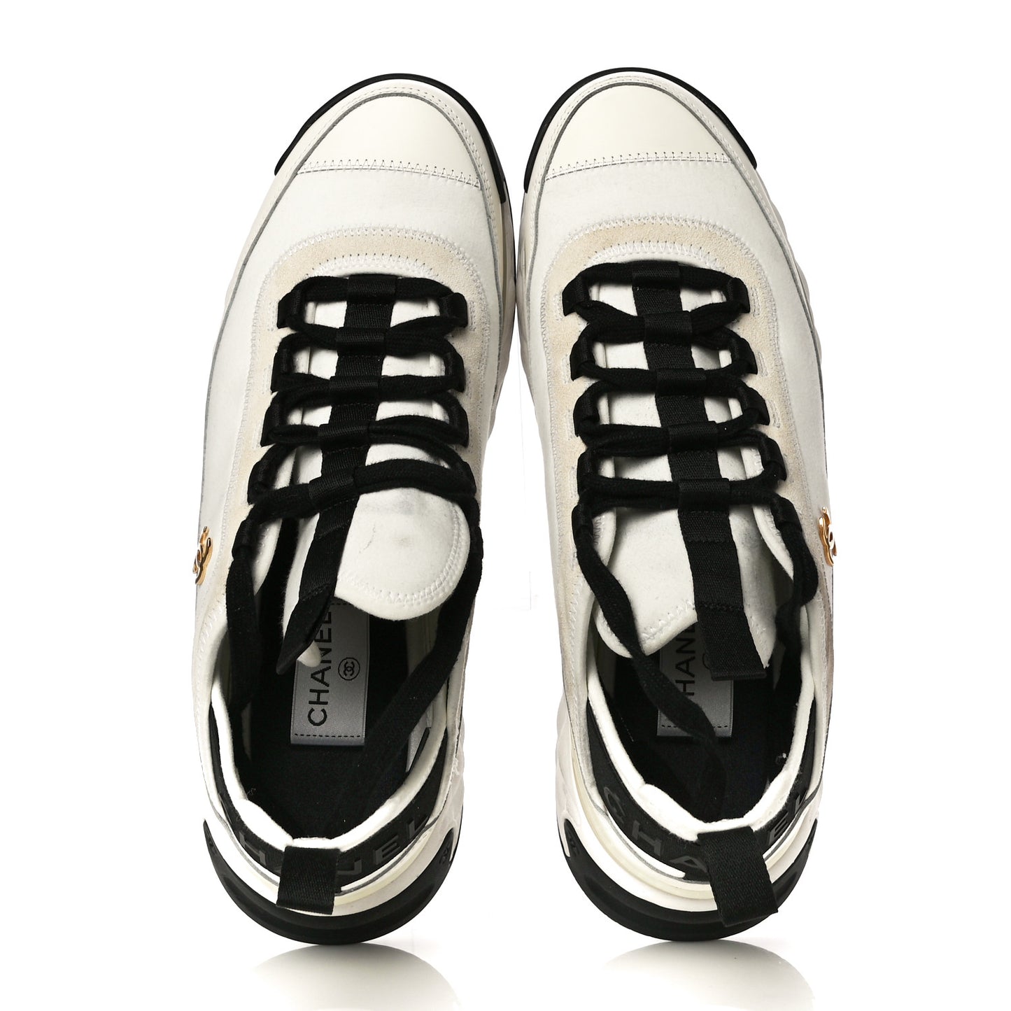 Fabric Calfskin Suede CC Sneakers 41 Ivory Black