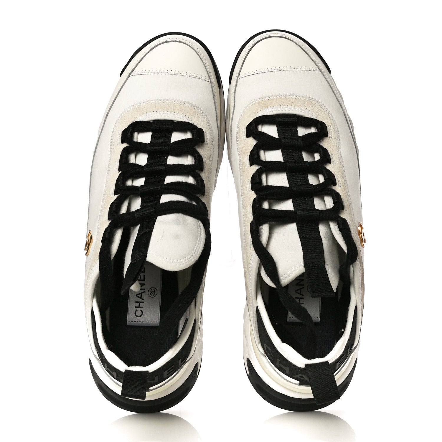 Chanel Fabric Calfskin Suede CC Sneakers 41 Ivory Black 6 of 15