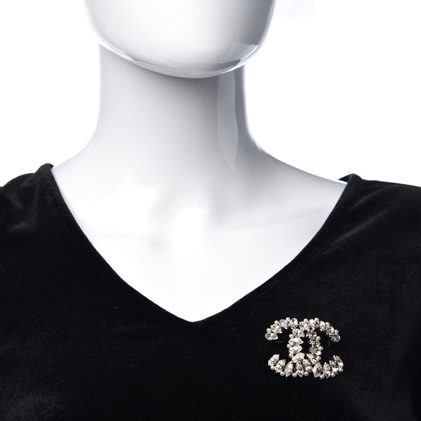 Pearl Crystal CC Brooch Gold