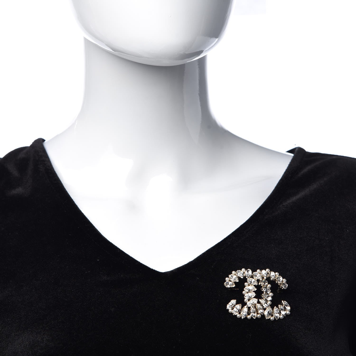 Chanel Pearl Crystal CC Brooch Gold 2 of 5