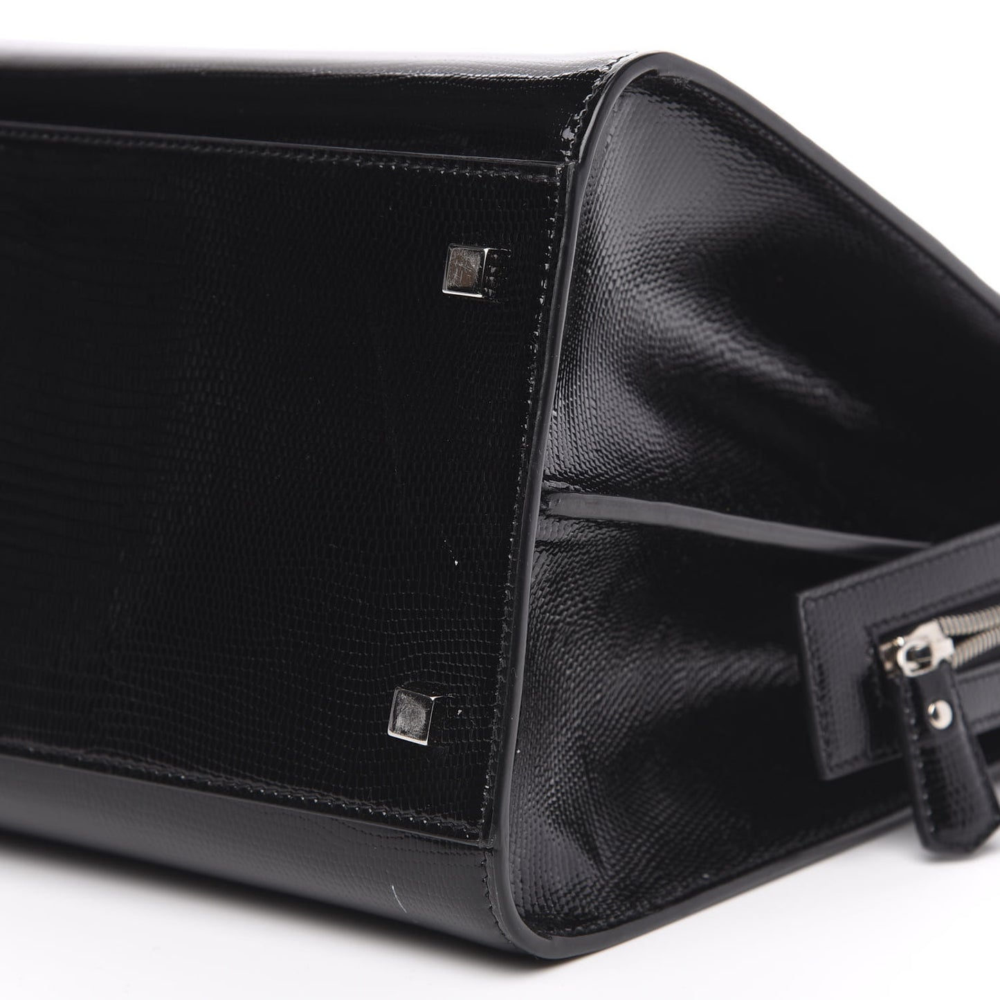 Shiny Calfskin Lizard Embossed Large Uptown Tote Black