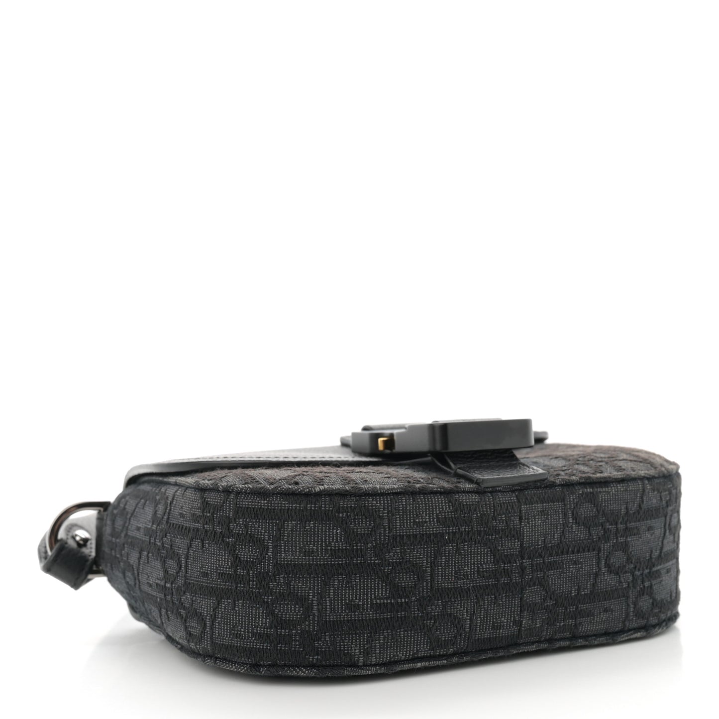 Oblique Jacquard Grained Calfskin Mini Saddle Messenger Bag With Flap Black