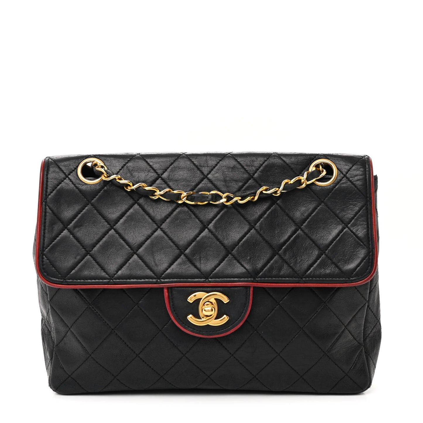 Lambskin Quilted Bi-Color Small Single Flap Black