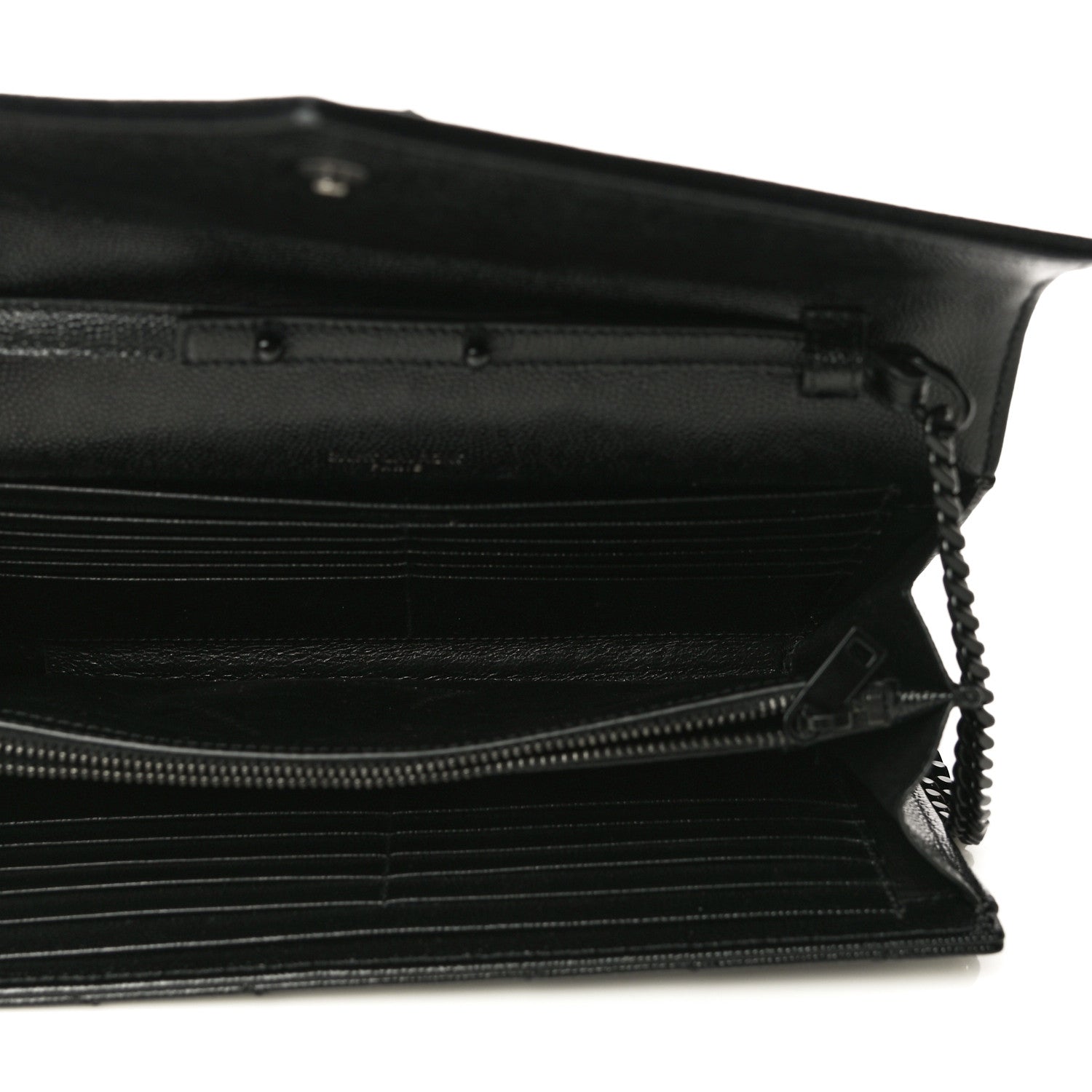 Saint Laurent Grain De Poudre Matelasse Chevron Monogram Chain Wallet Black 5 of 12