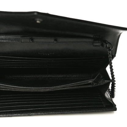 Saint Laurent Grain De Poudre Matelasse Chevron Monogram Chain Wallet Black 5 of 12