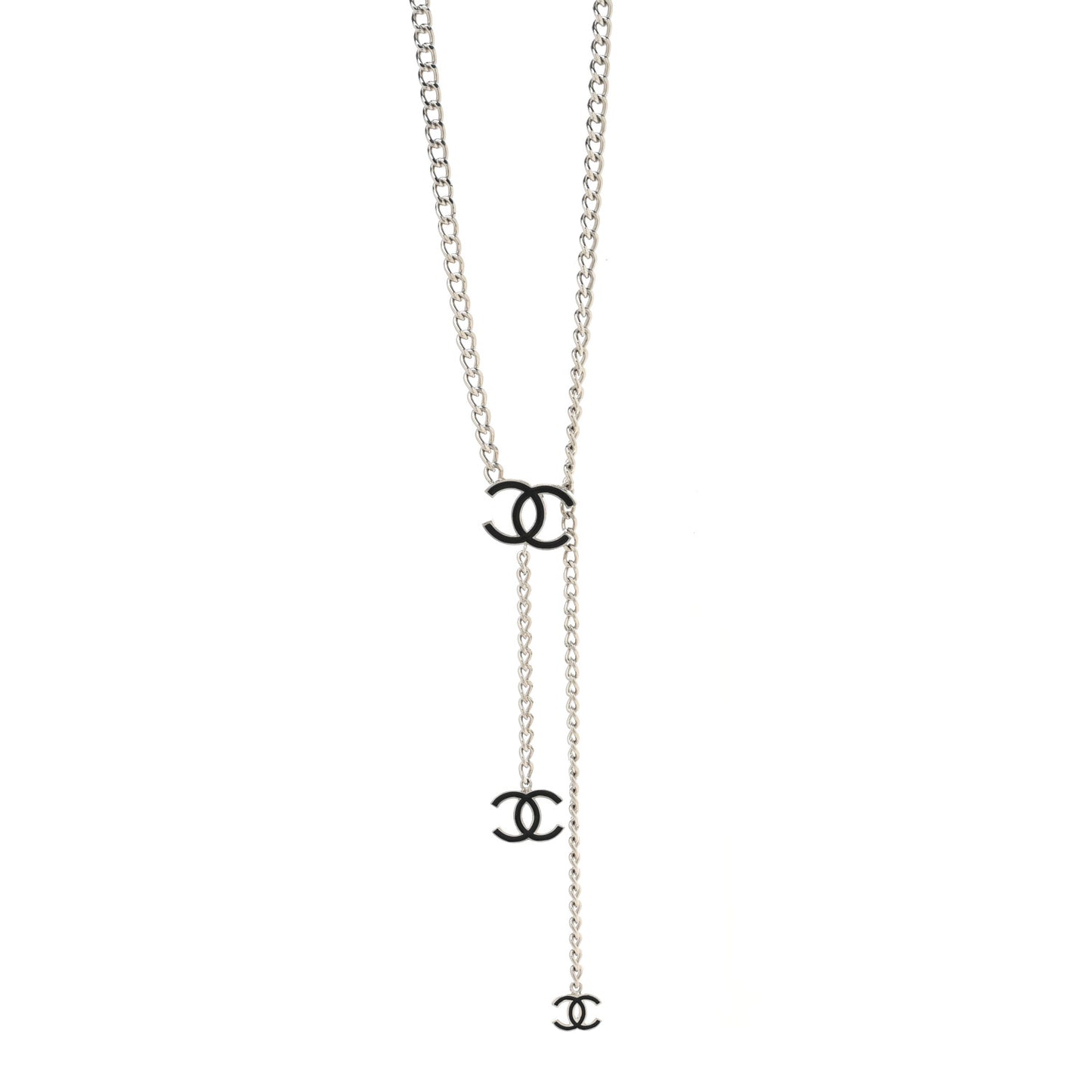 Enamel CC Chain Logo Belt Silver Black