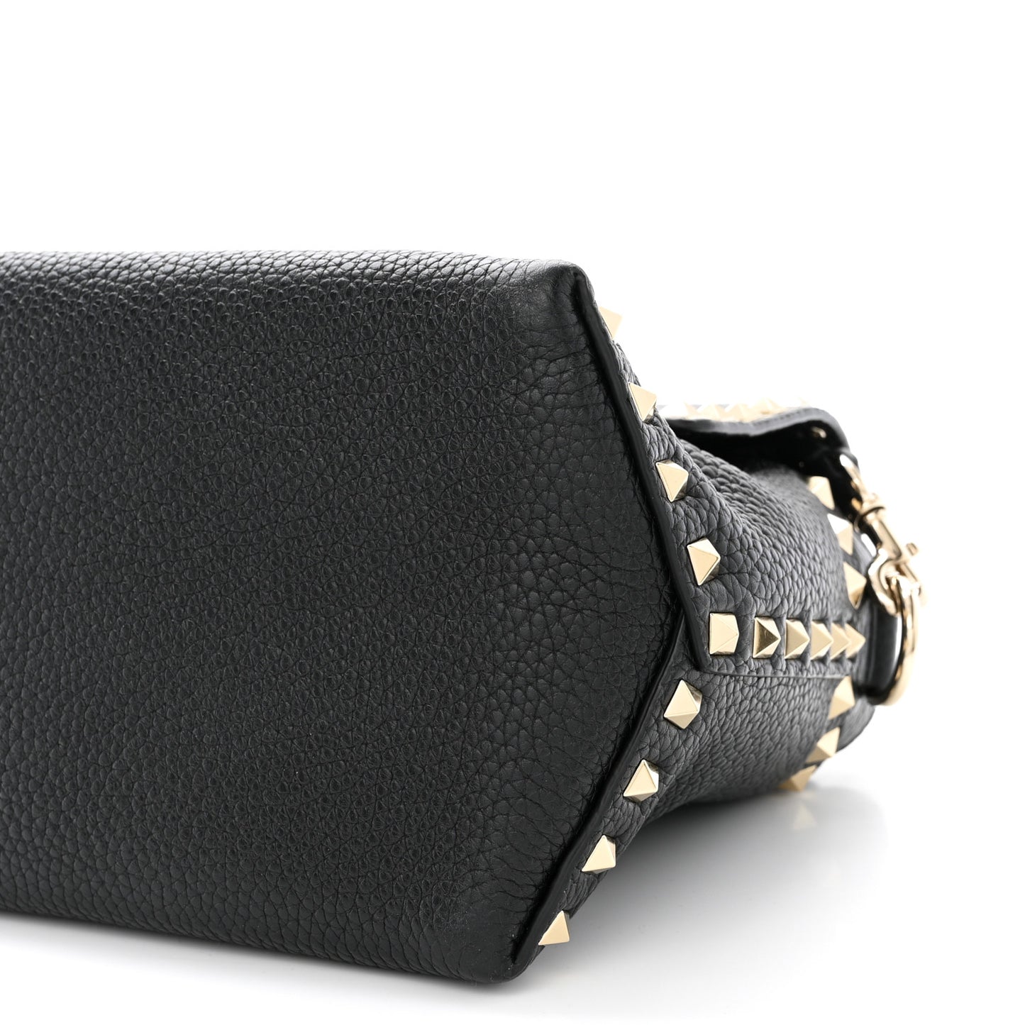 Pebbled Calfskin Rockstud Single Handle Flap Bag Black