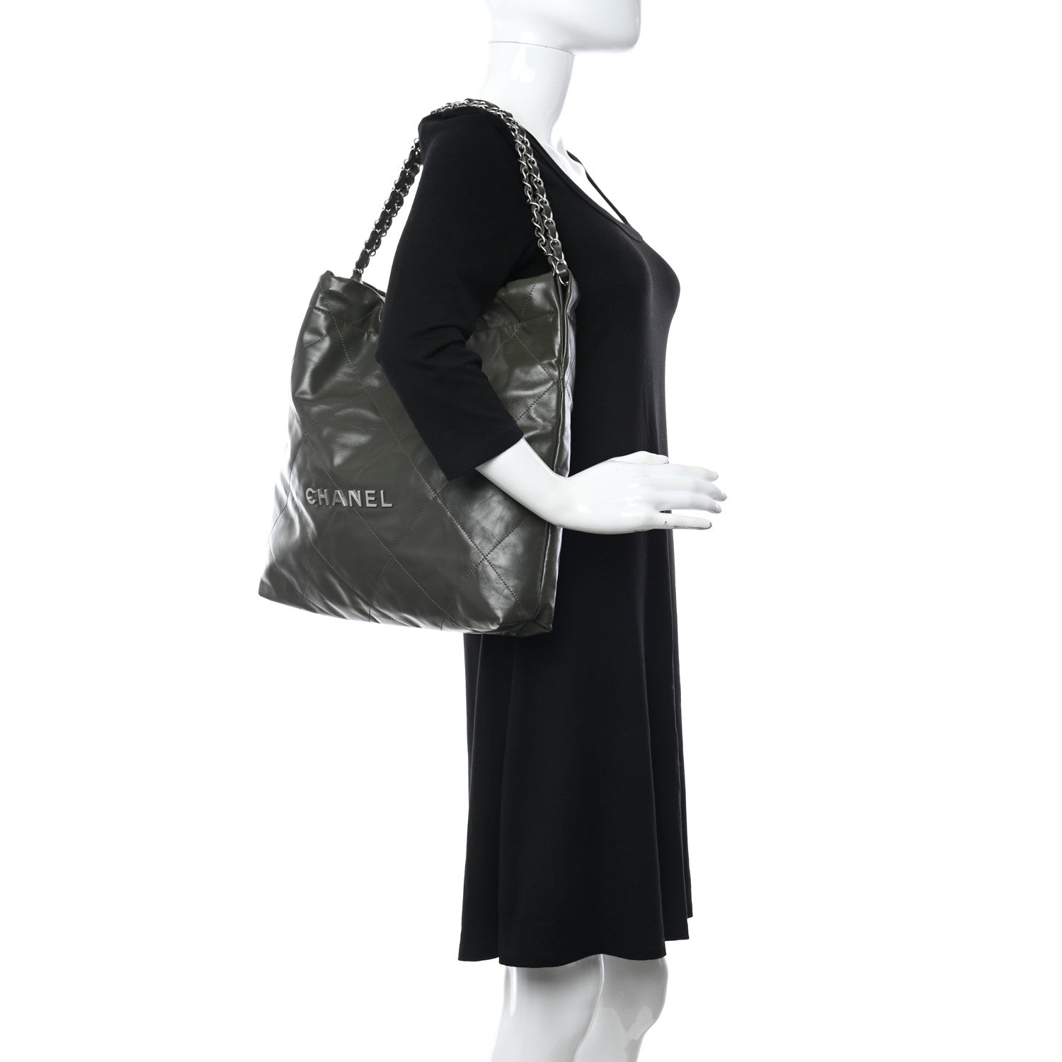 Chanel Shiny Calfskin Quilted Chanel 22 Khaki 2 of 13