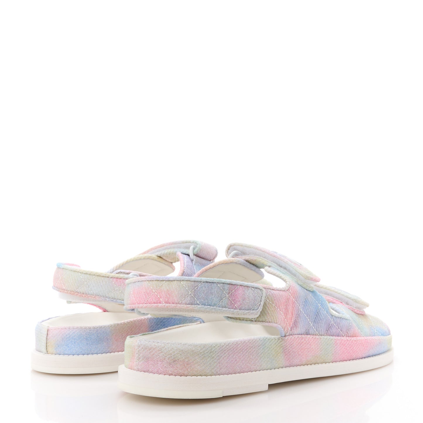 Printed Fabric Quilted Dad Sandals 40.5 Green Pink Blue