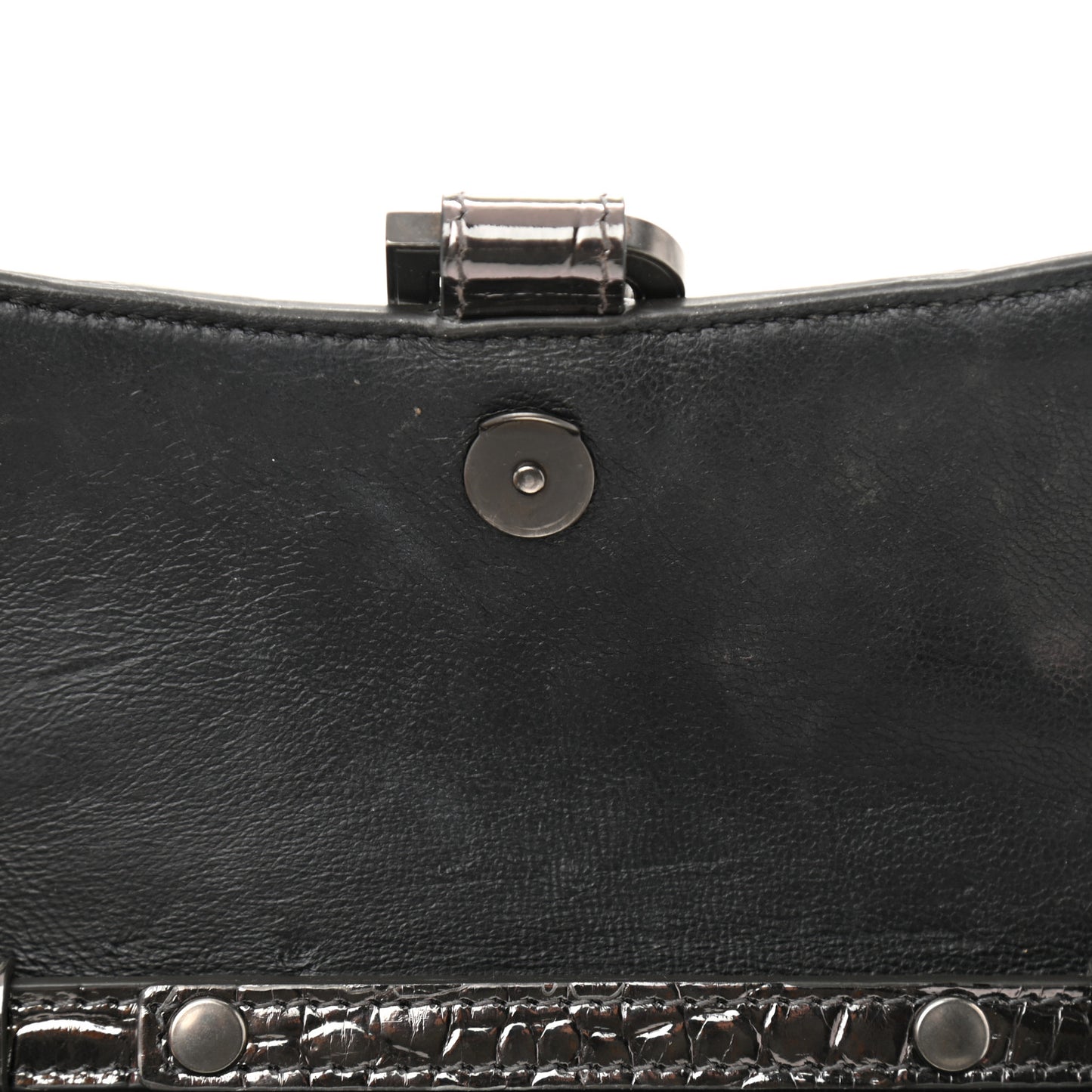 Shiny Calfskin Crocodile Embossed Hourglass Chain Bag Gunmetal