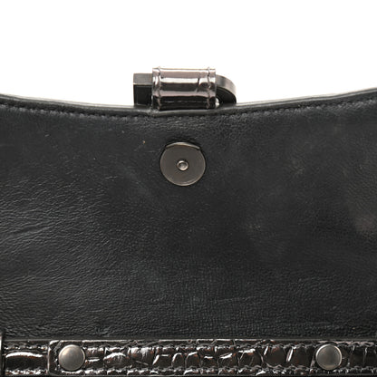 Balenciaga Shiny Calfskin Crocodile Embossed Hourglass Chain Bag Gunmetal 7 of 10