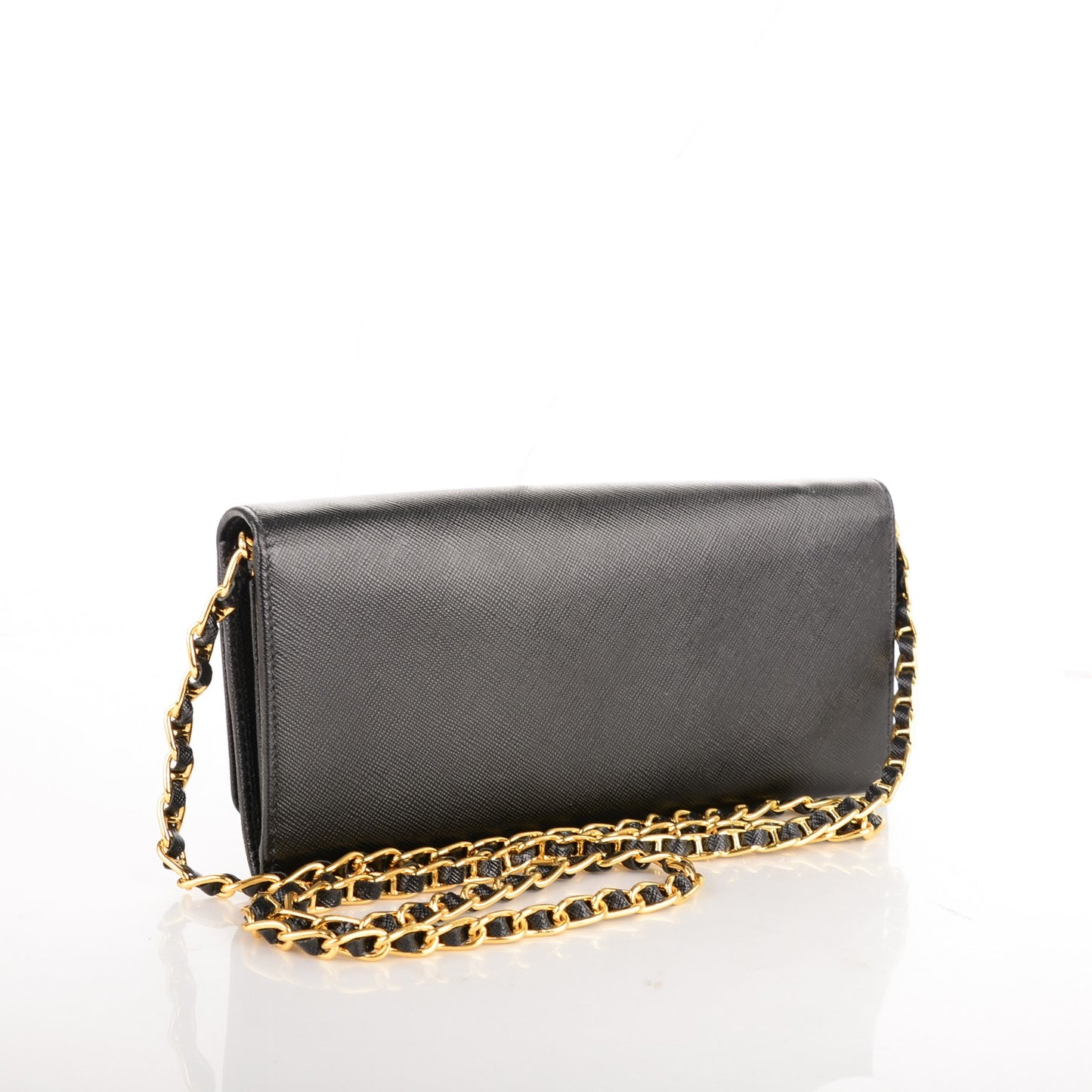 Saffiano Metal Oro Chain Wallet Nero Black