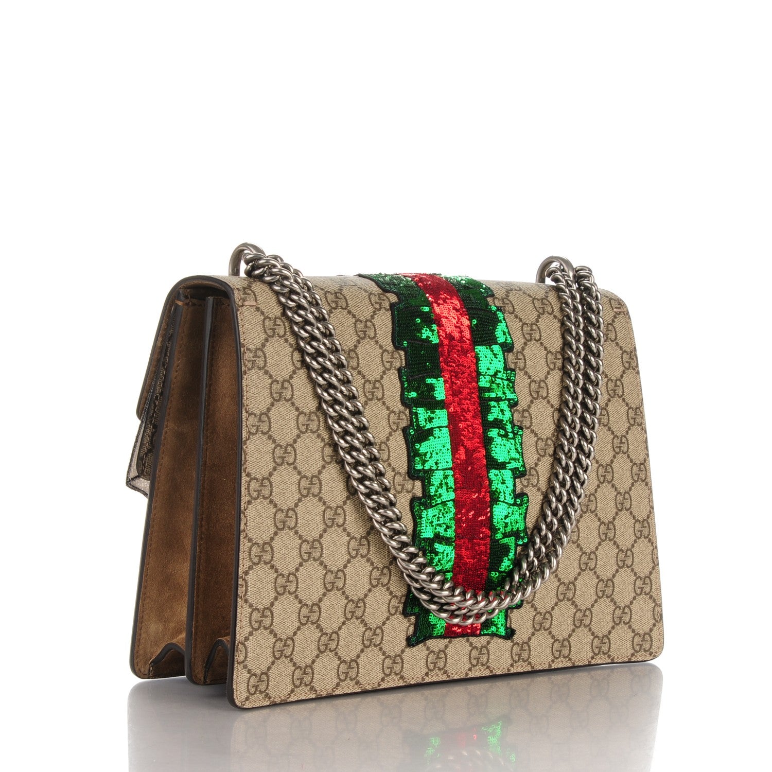 Gucci GG Supreme Monogram Lightning Embroidered Medium Dionysus Shoulder Bag Beige 3 of 10