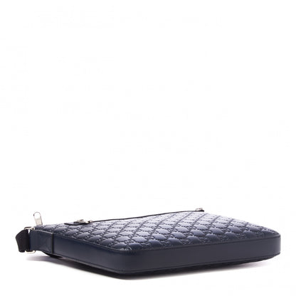 Gucci Guccissima Signature Medium Flat Messenger Bag Blue 3 of 9