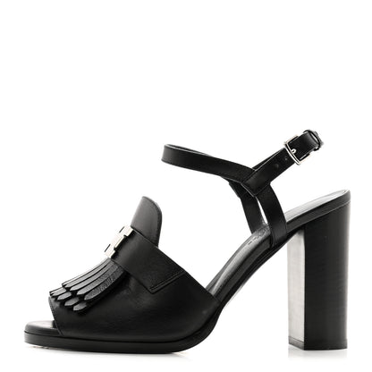 Hermes Goatskin Alesia Sandals 37.5 Black 1 of 11