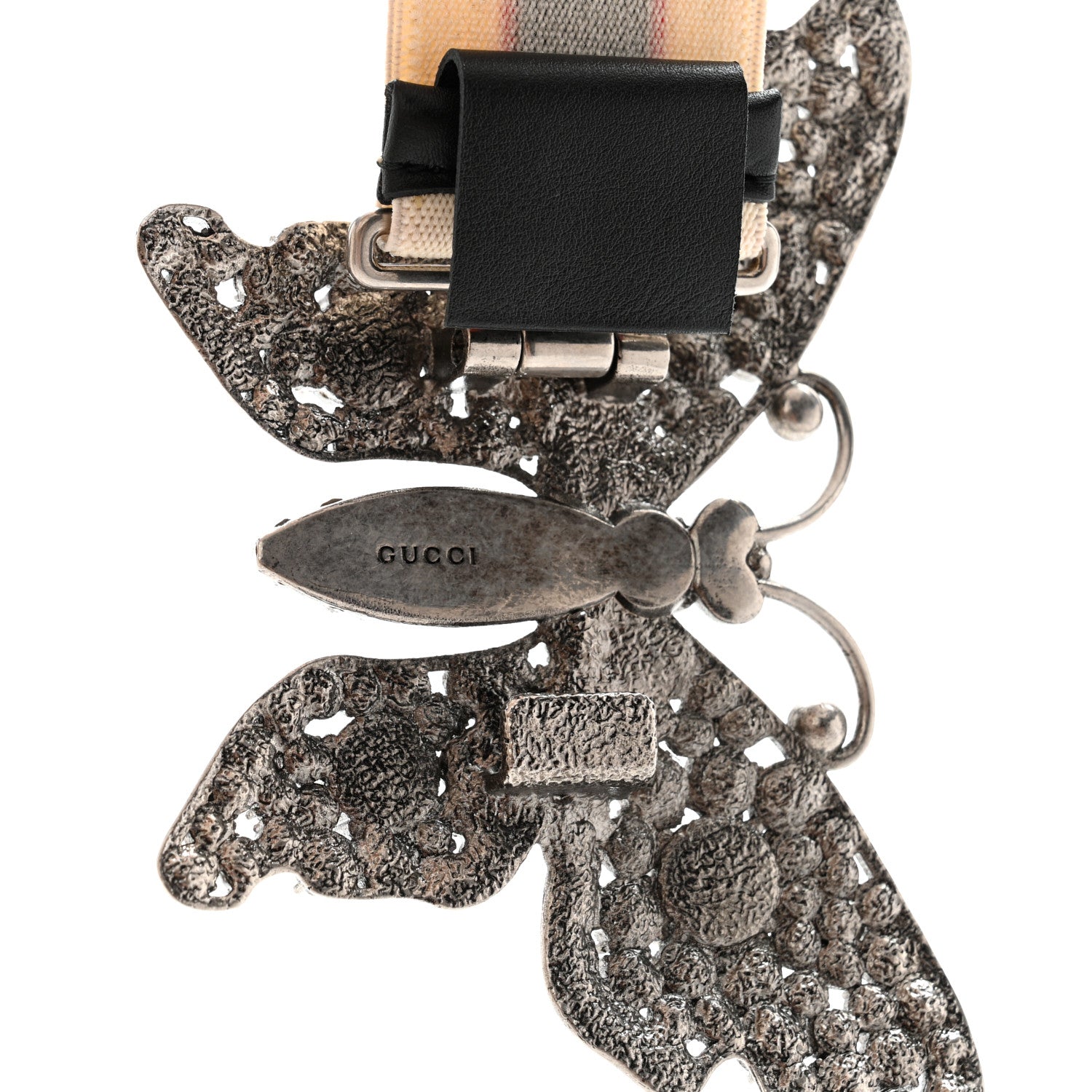 Gucci Jacquard Crystal Stripe Butterfly Belt 100 40 White 3 of 6