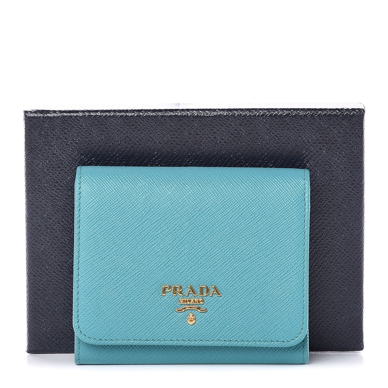 Prada Saffiano Metal Tri-Fold Wallet Turchese 8 of 8
