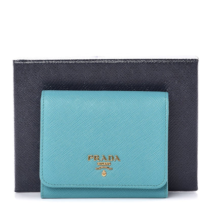 Prada Saffiano Metal Tri-Fold Wallet Turchese 8 of 8