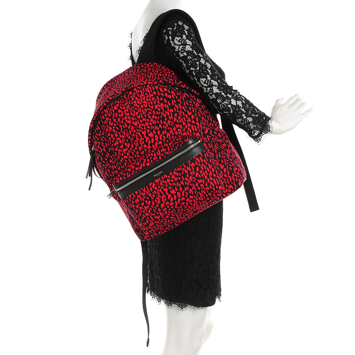 Saint Laurent Printed Canvas Leopard Hunting Backpack Red 2 of 9