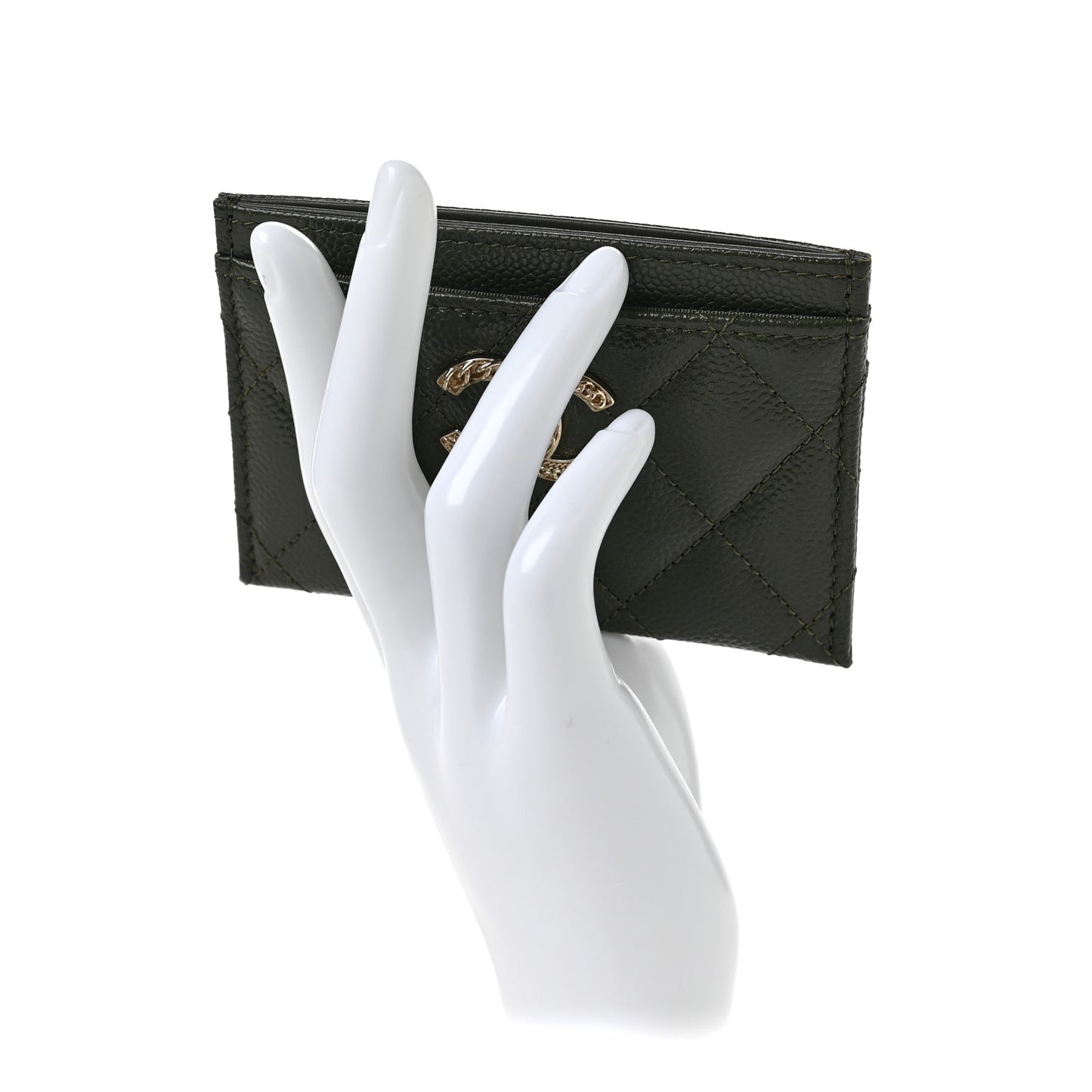 Caviar Quilted Chain CC Card Holder Khaki