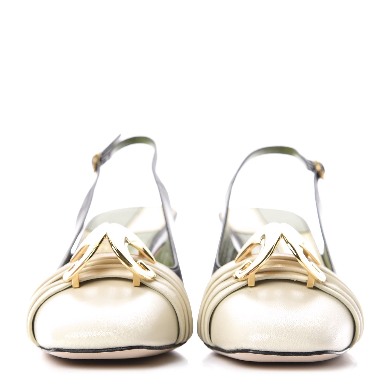 Gucci Malaga Kid Half Moon GG Square Toe Slingback Pumps 36 Black Vintage White 2 of 11
