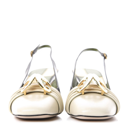 Gucci Malaga Kid Half Moon GG Square Toe Slingback Pumps 36 Black Vintage White 2 of 11