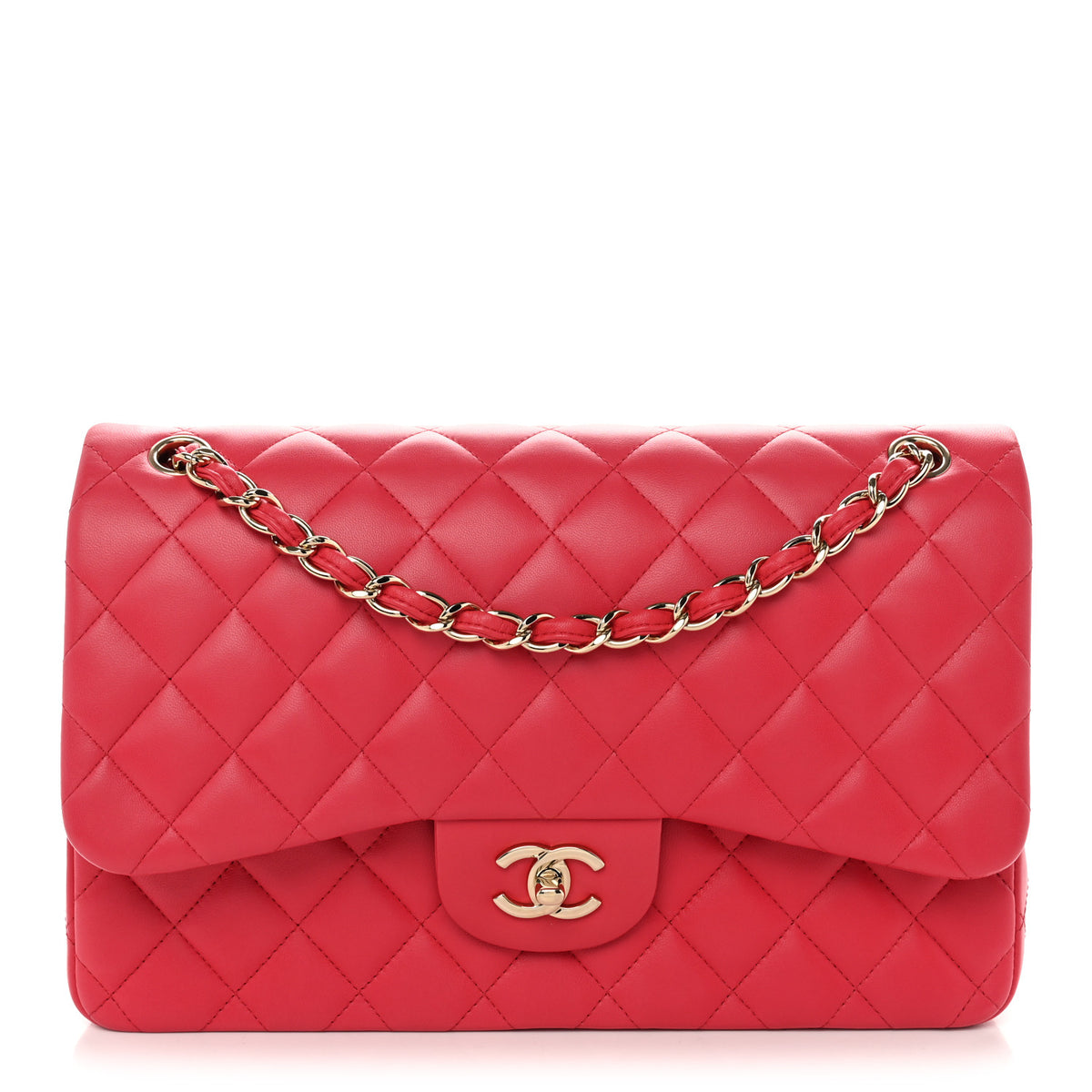 Chanel Lambskin Quilted Jumbo Double Flap Dark Pink 1 of 12