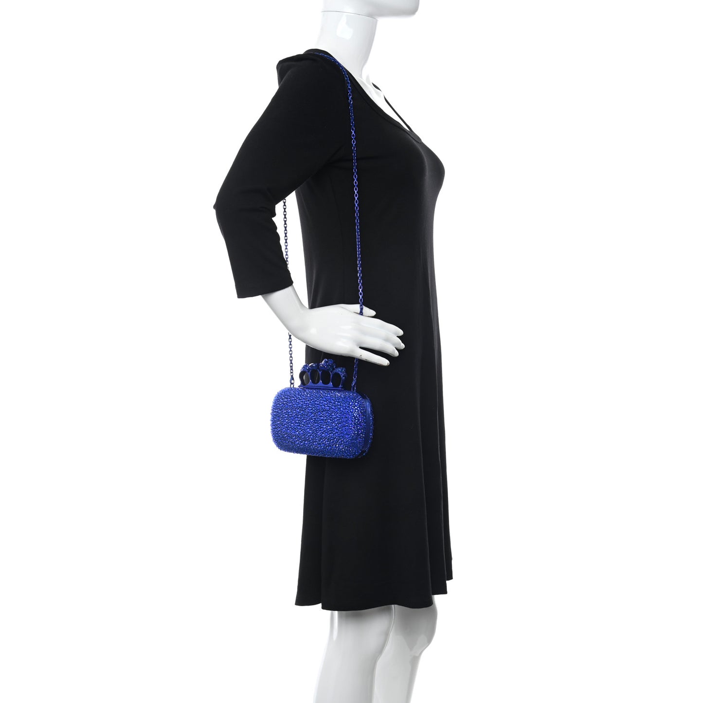 Crystal Jeweled Knuckle Duster Box Clutch Electric Blue
