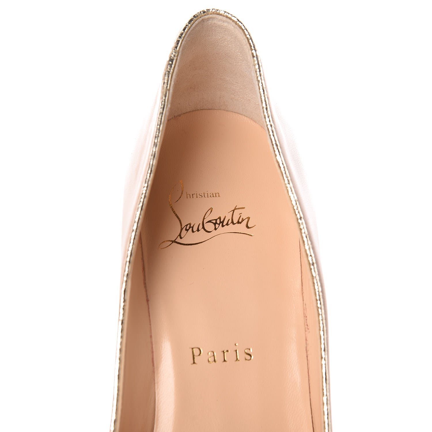Christian Louboutin Shiny Nappa Suede Specchio Patent Biblio 85 Pumps 36.5 Nude Platine 7 of 10