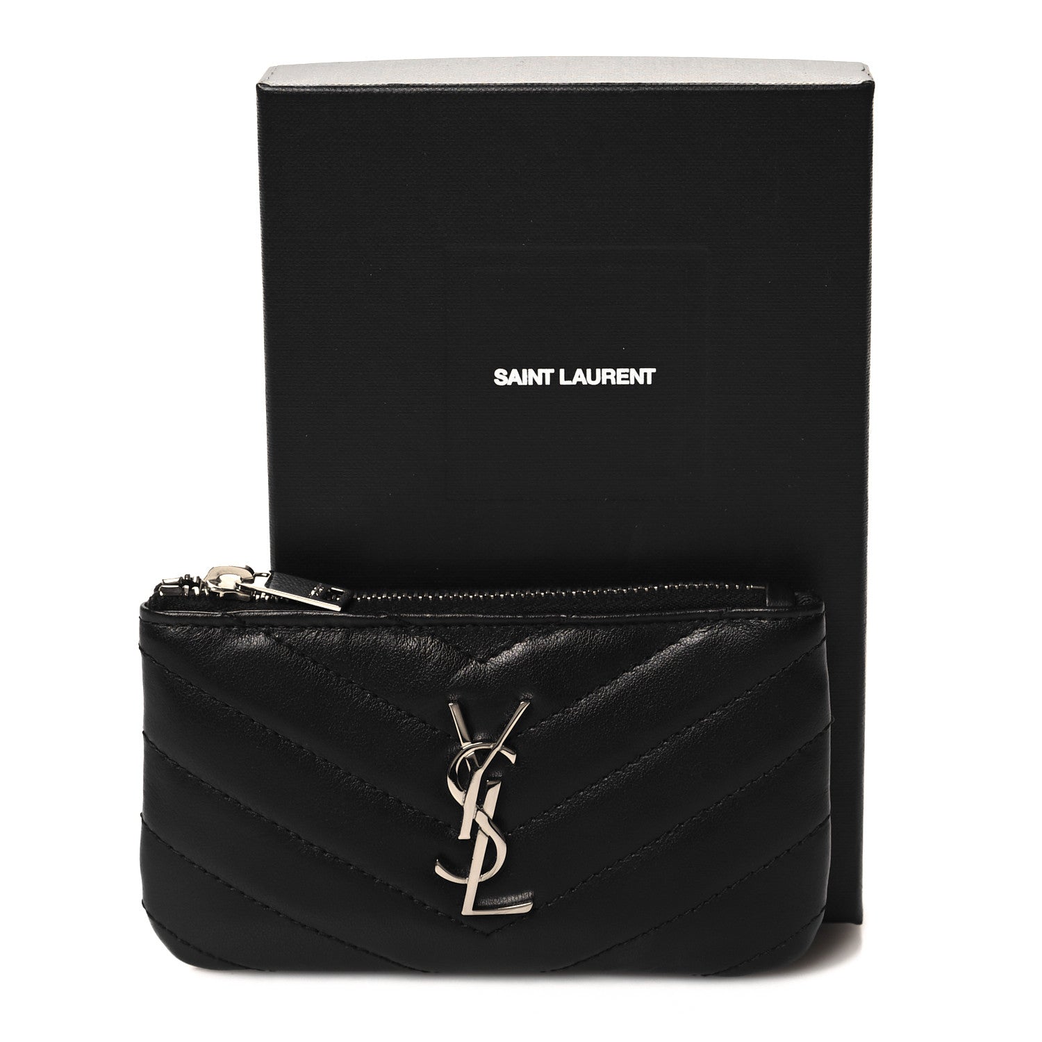 Saint Laurent Calfskin Matelasse Monogram Key Pouch Black 8 of 8