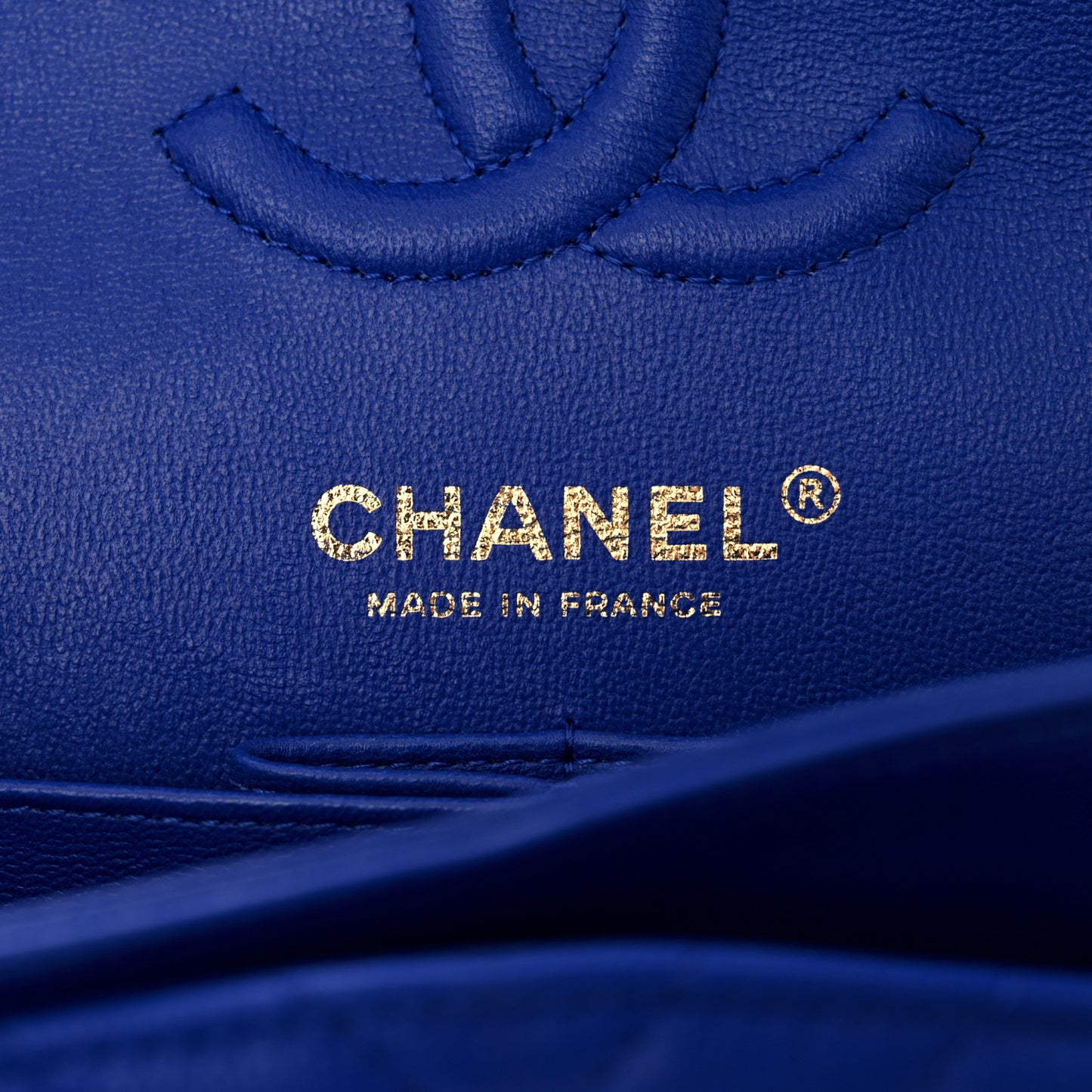 Caviar Chevron Quilted Small Double Flap Blue