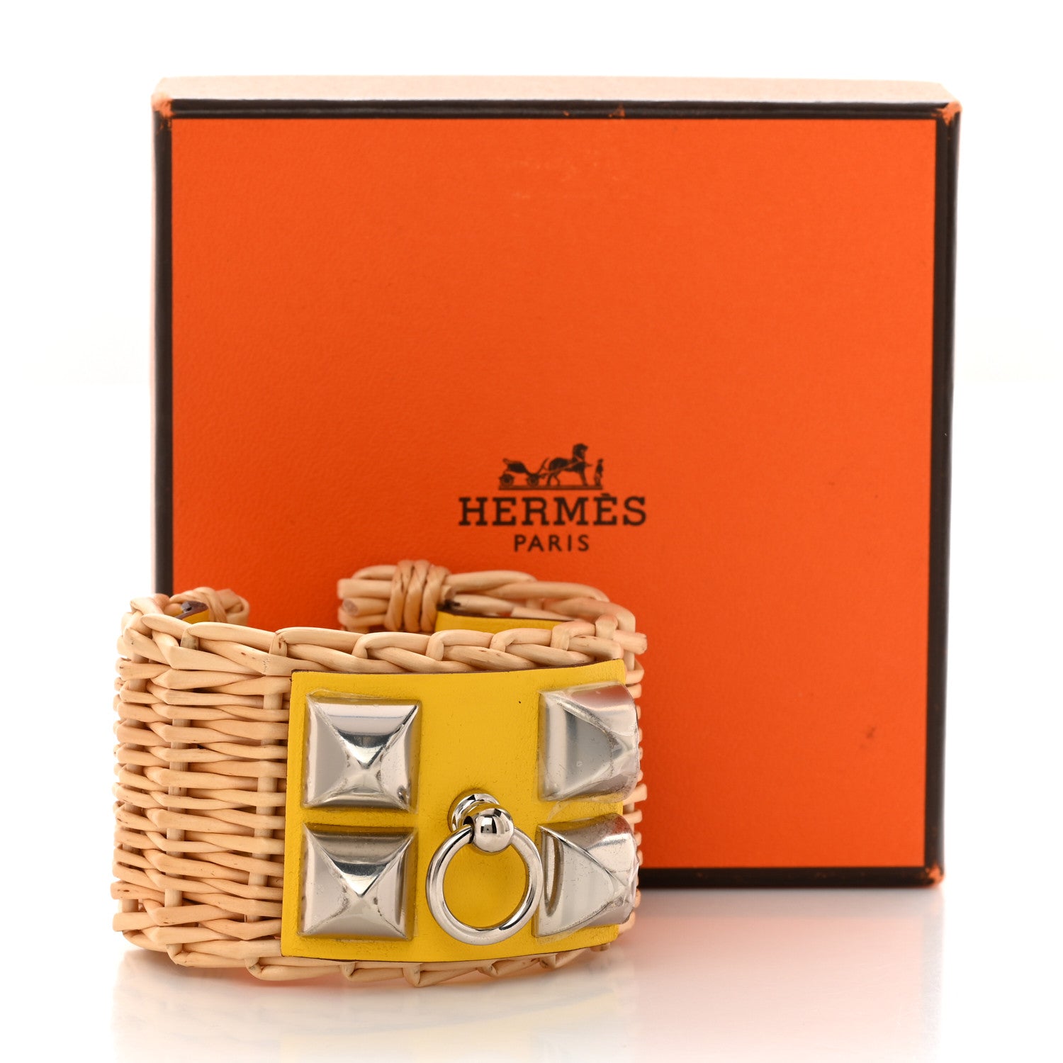Hermes Wicker Swift Medor Picnic Cuff Bracelet T2 Lime 6 of 6