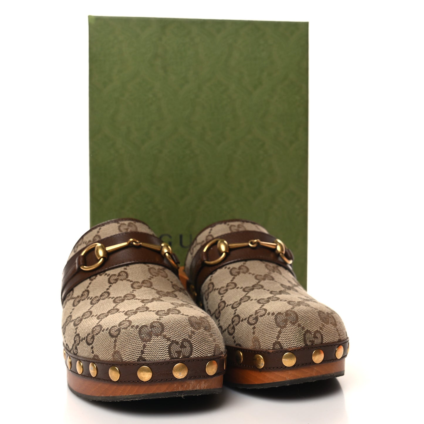 Monogram Goatskin Horsebit Clog Mules 40.5 Beige Ebony Brown Sugar