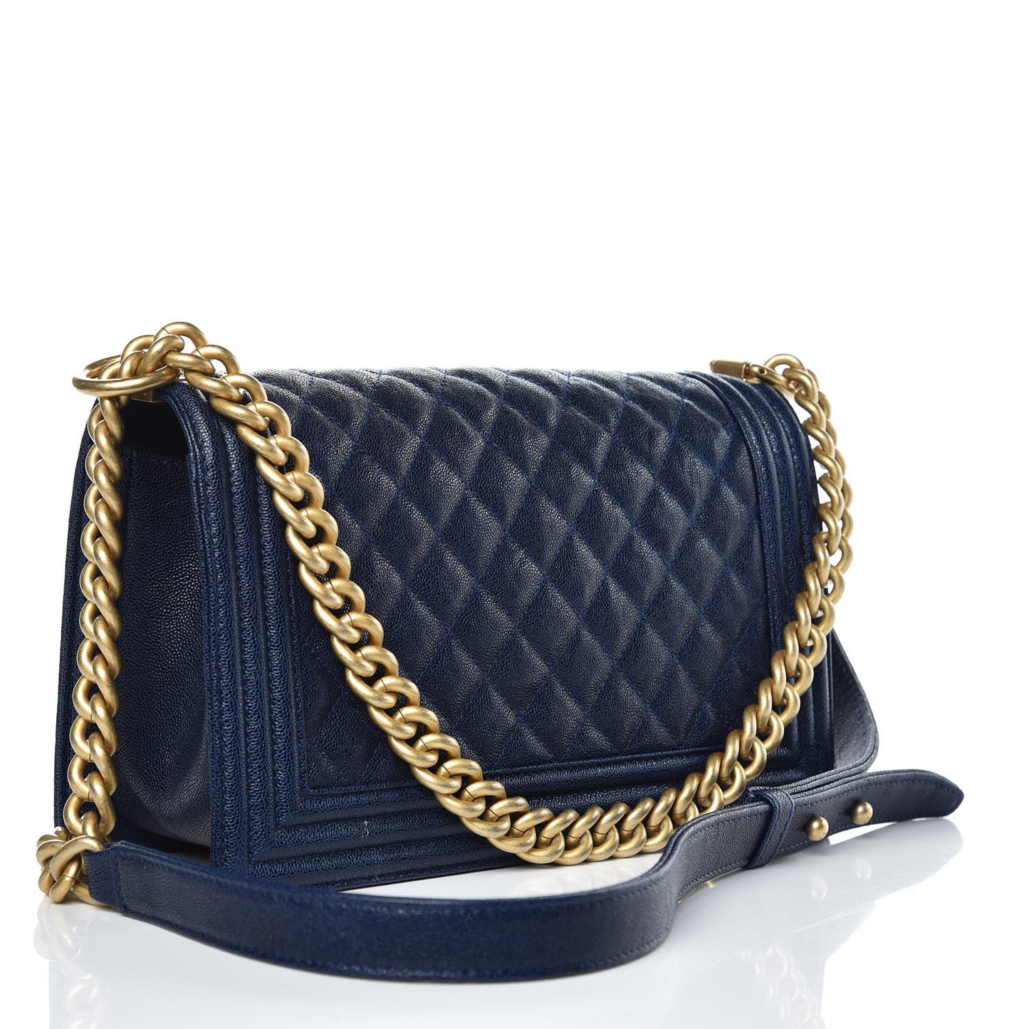 Caviar Quilted Medium Boy Flap Dark Blue