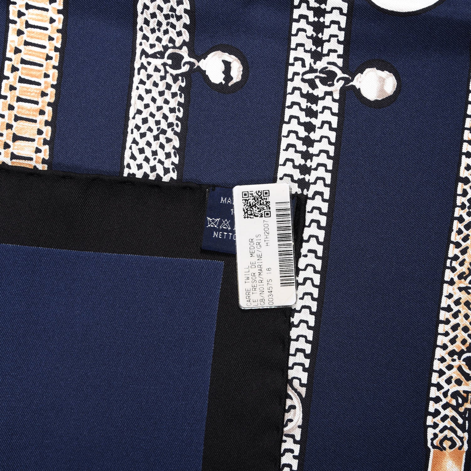 Hermes Silk Le Tresor De Medor Scarf 90 Black Bleu Marine Gris 2 of 4