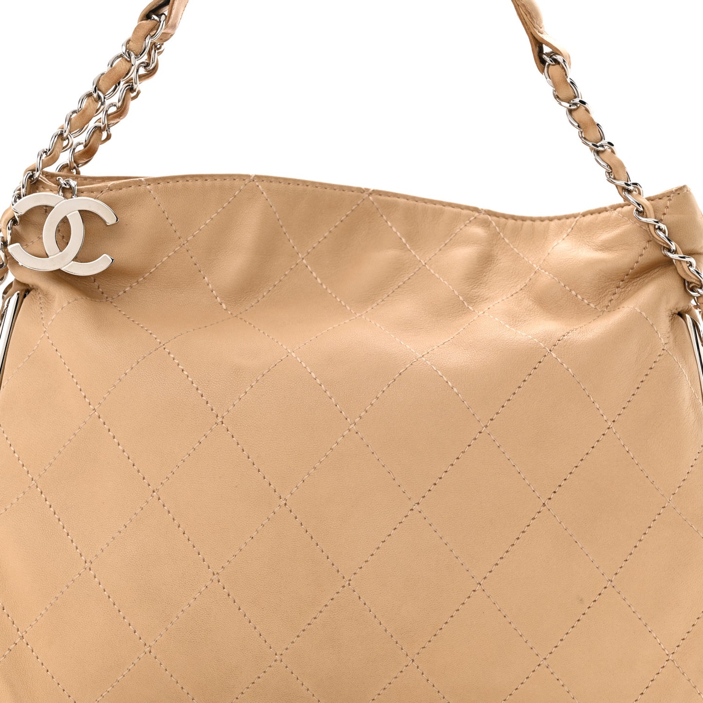 Lambskin Stitched Medium Ultimate Soft Tote Beige