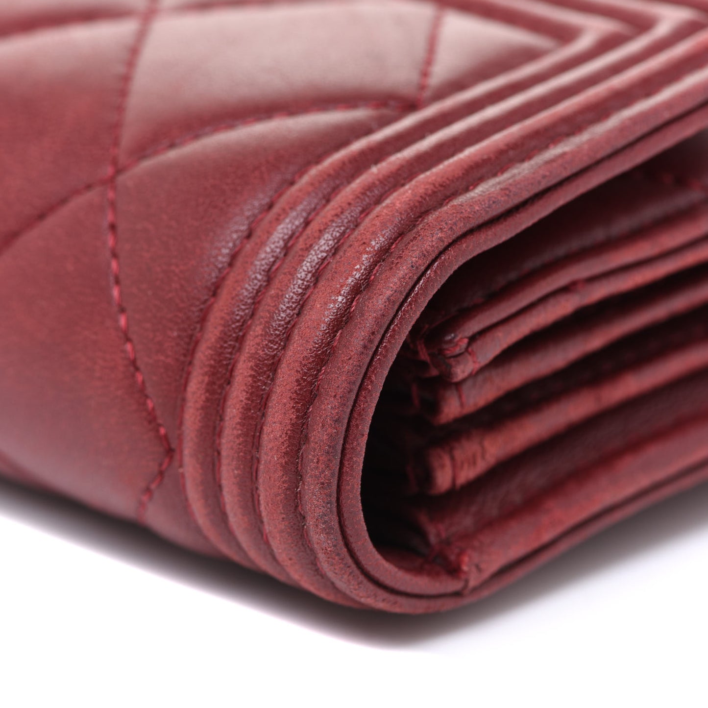 Lambskin Quilted Boy Flap Wallet Dark Red