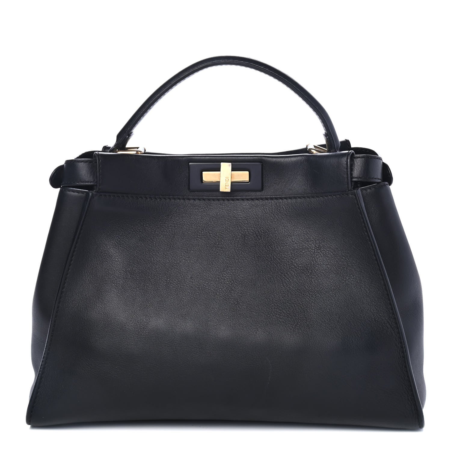 Fendi Vitello Seta Shiny Nappa Medium Peekaboo Iconic Satchel Black 1 of 4