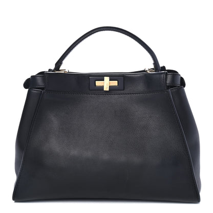 Fendi Vitello Seta Shiny Nappa Medium Peekaboo Iconic Satchel Black 1 of 4