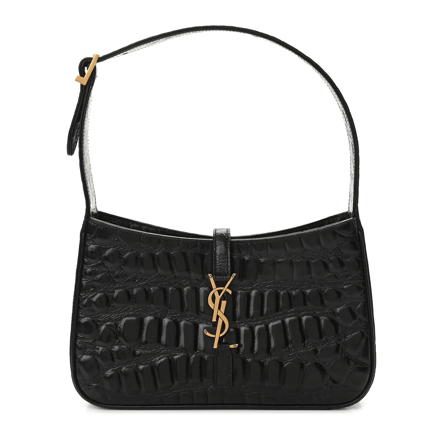 Calfskin Crocodile Embossed Le 5 A 7 Hobo Black