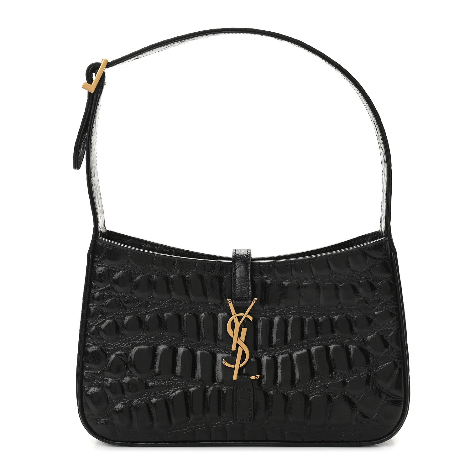 Saint Laurent Calfskin Crocodile Embossed Le 5 A 7 Hobo Black 1 of 9